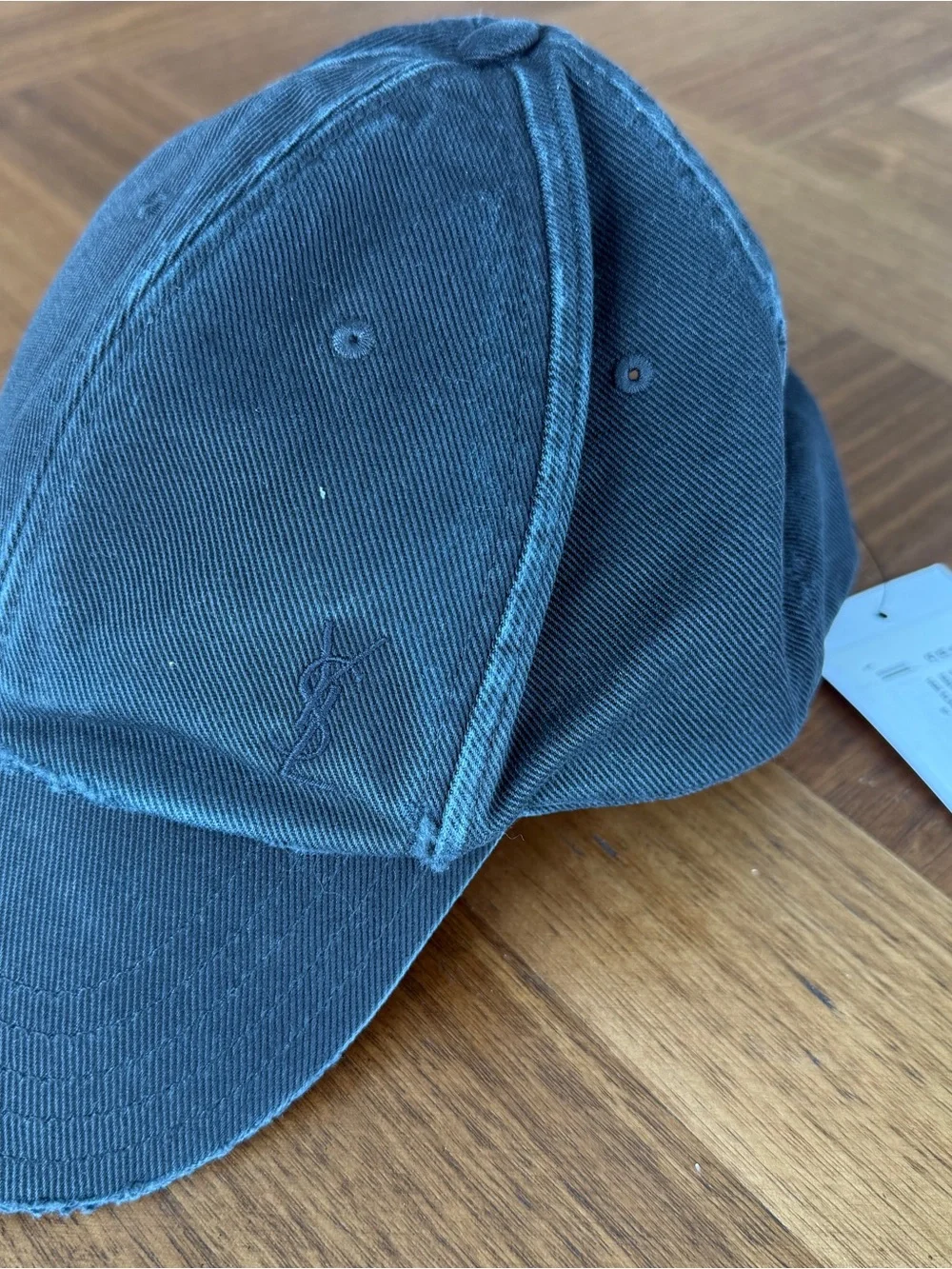 Saint Laurent Black Frayed Edge denim Cotton Baseball Cap with Tonal Logo